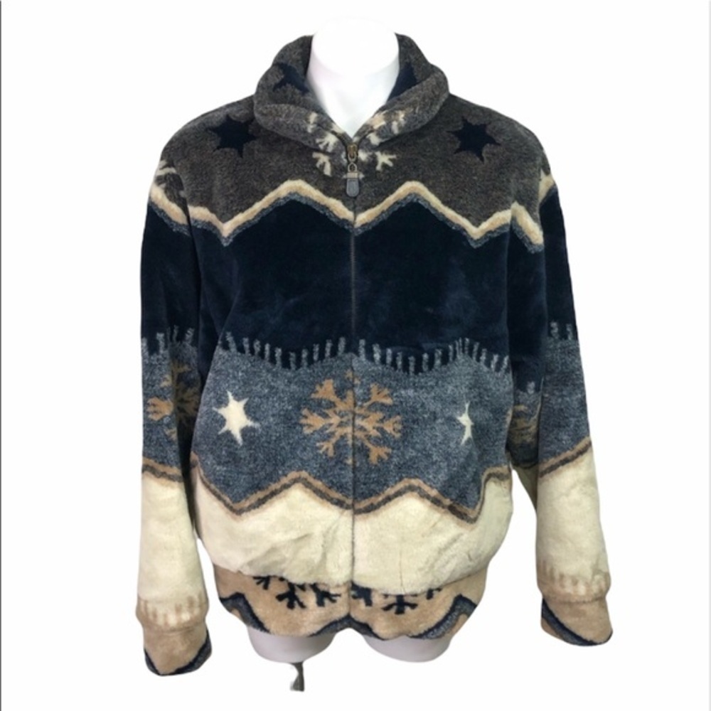 Vintage New Zealand Greatmates - Women's Faux Fur Zip-Up Coat - Blue/Multi S - Picture 2 of 12